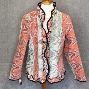 New Trimdin Jacket Womens L Tapestry Ikat Art Wear Blazer Stand Up Collar Runway